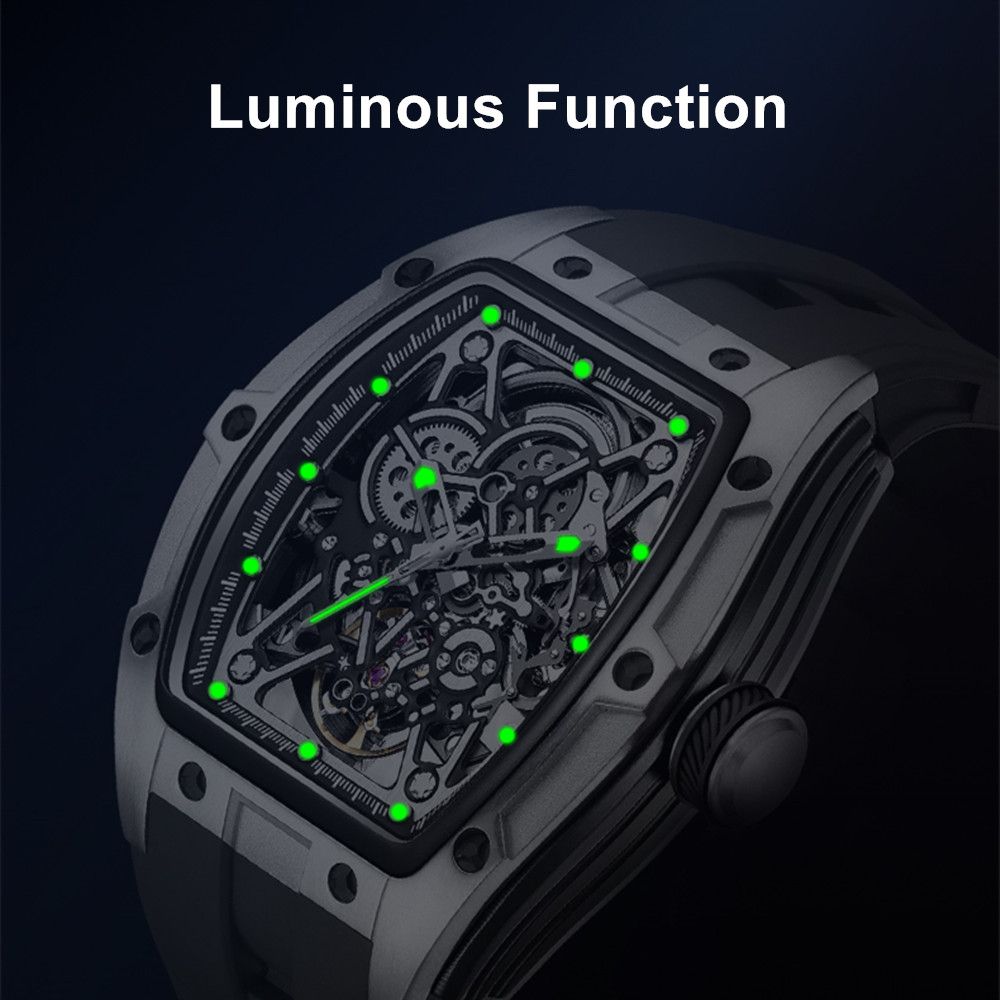 MEGIR Men's Mechanical Watch Fashion Hollow Out Automatic Movement Sport Wristwatches Waterproof Silicone Strap Watches 9198-3-9