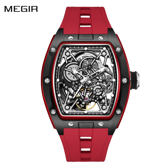 MEGIR Men's Mechanical Watch Fashion Hollow Out Automatic Movement Sport Wristwatches Waterproof Silicone Strap Watches 9198-3-0