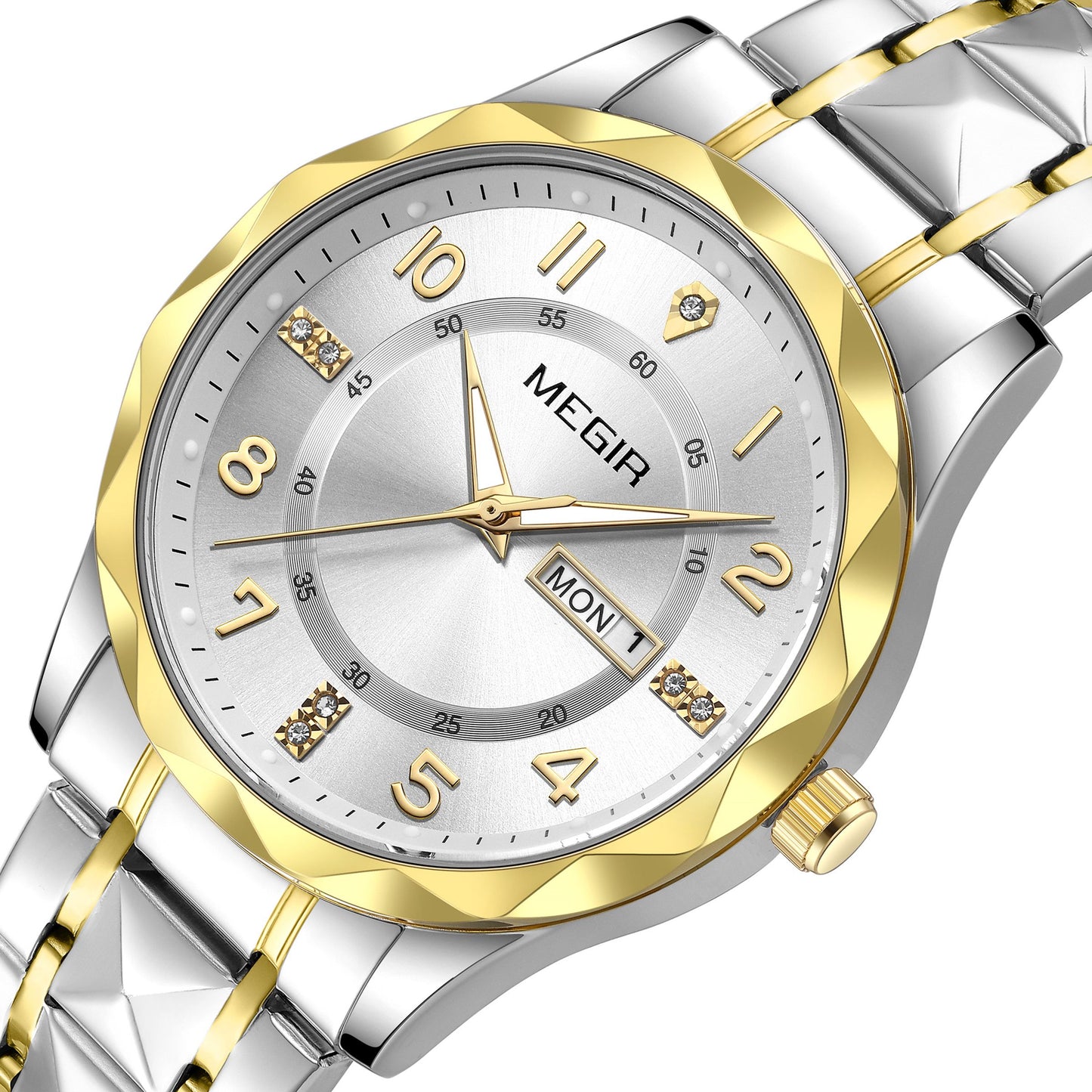 MEGIR Luxury Business Men Watches Stainless Steel Strap Clock Quartz Casual Wristwatch Waterproof Calendar Week Display 1093-15