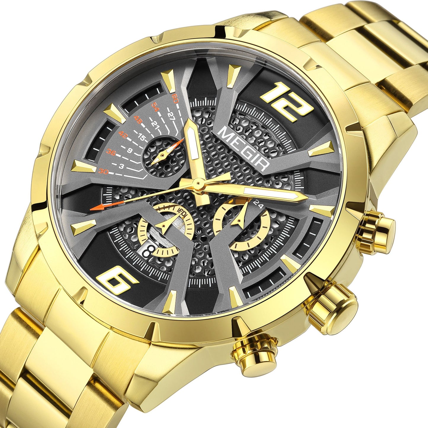 MEGIR Stainless Steel Bracelet Watch for Men Luxury Business Casual Quartz Wristwatch Date Clock Chronograph Big Dial Reloj Hombre 2221-11