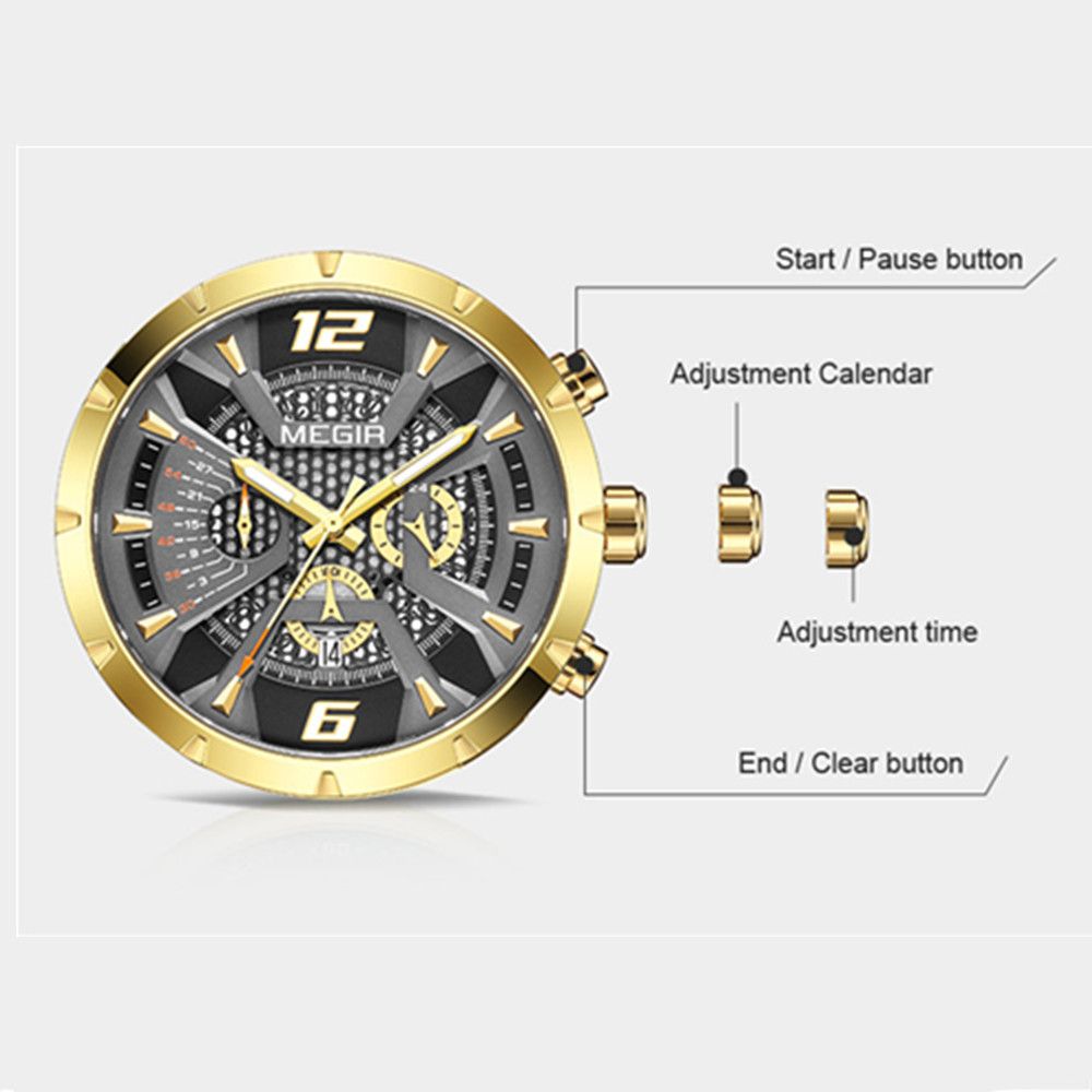 MEGIR Stainless Steel Bracelet Watch for Men Luxury Business Casual Quartz Wristwatch Date Clock Chronograph Big Dial Reloj Hombre 2221-8