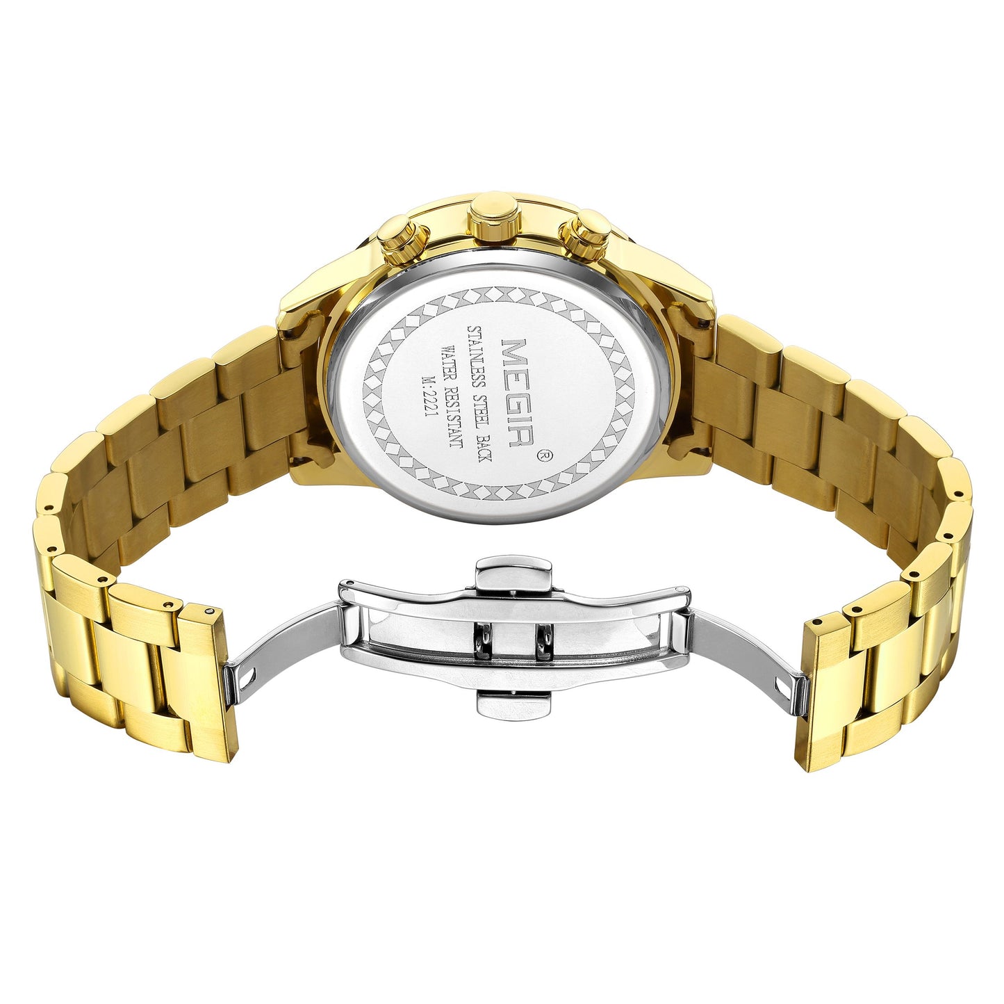 MEGIR Stainless Steel Bracelet Watch for Men Luxury Business Casual Quartz Wristwatch Date Clock Chronograph Big Dial Reloj Hombre 2221-15