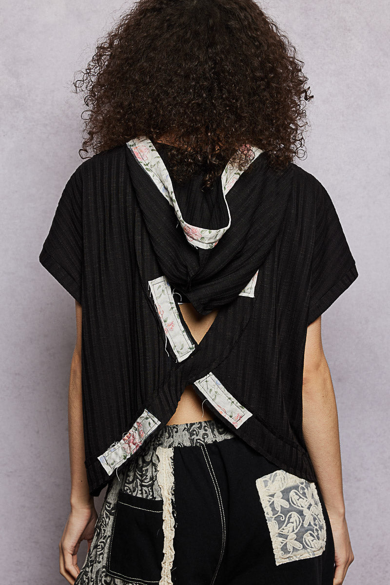 POL Short Sleeve Hooded Top with Back-Open Detail-3