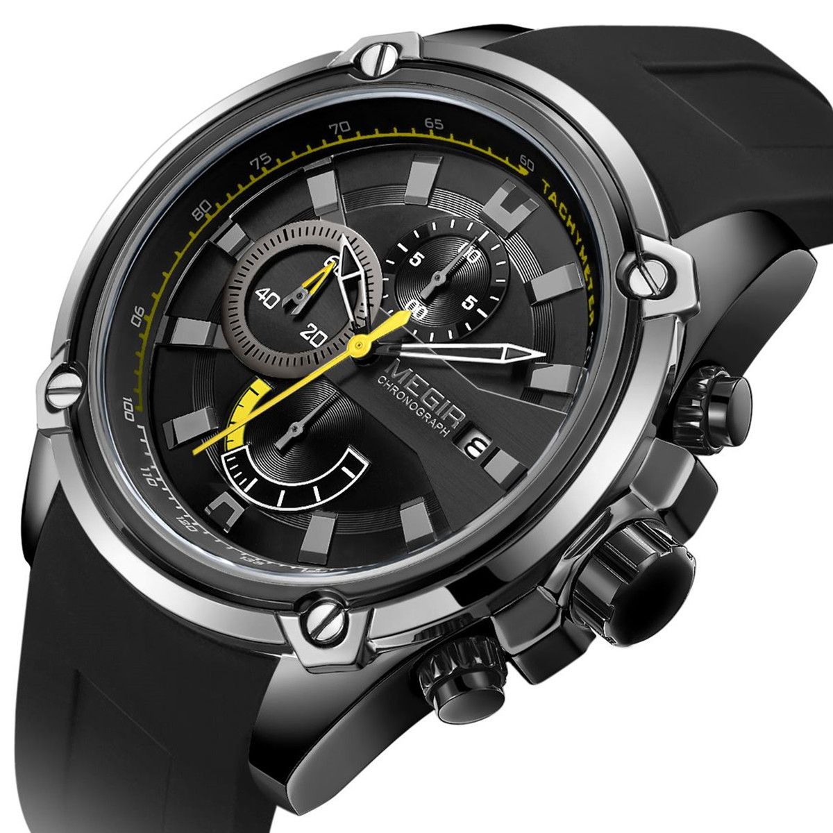 MEGIR Chronograph Luxury Brand Men Sports Watches Silicone Strap Quartz Casual Wristwatch Waterproof Calendar Reloj Hombre 2086-10