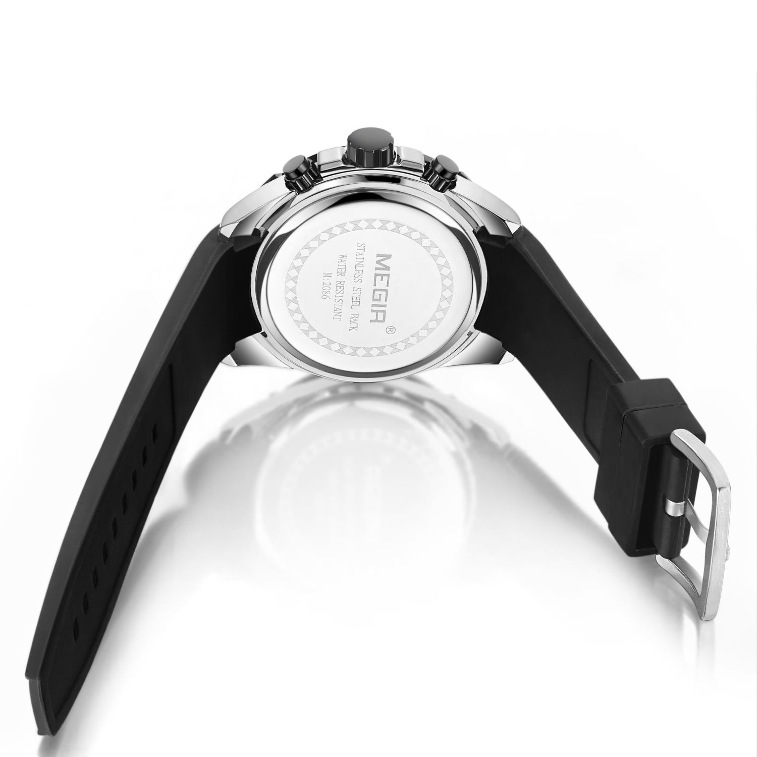 MEGIR Chronograph Luxury Brand Men Sports Watches Silicone Strap Quartz Casual Wristwatch Waterproof Calendar Reloj Hombre 2086-12