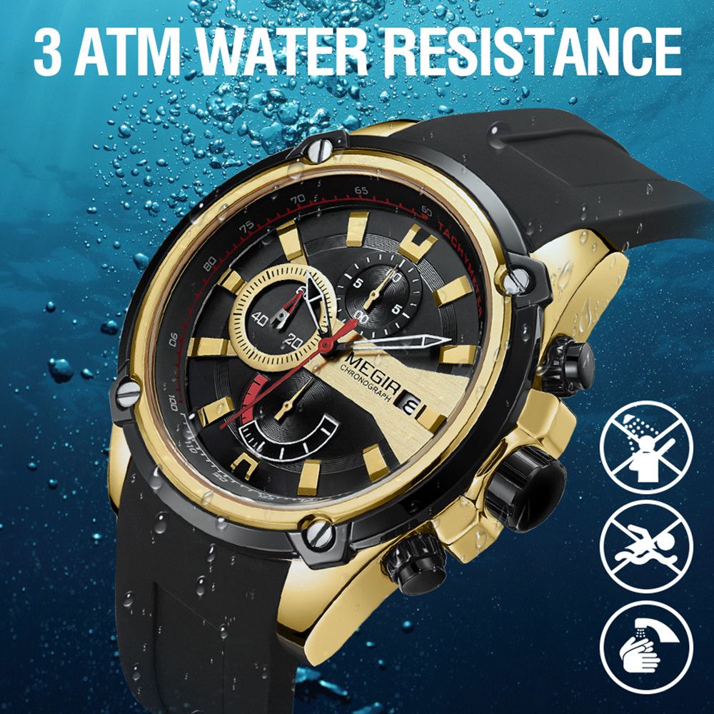 MEGIR Chronograph Luxury Brand Men Sports Watches Silicone Strap Quartz Casual Wristwatch Waterproof Calendar Reloj Hombre 2086-6