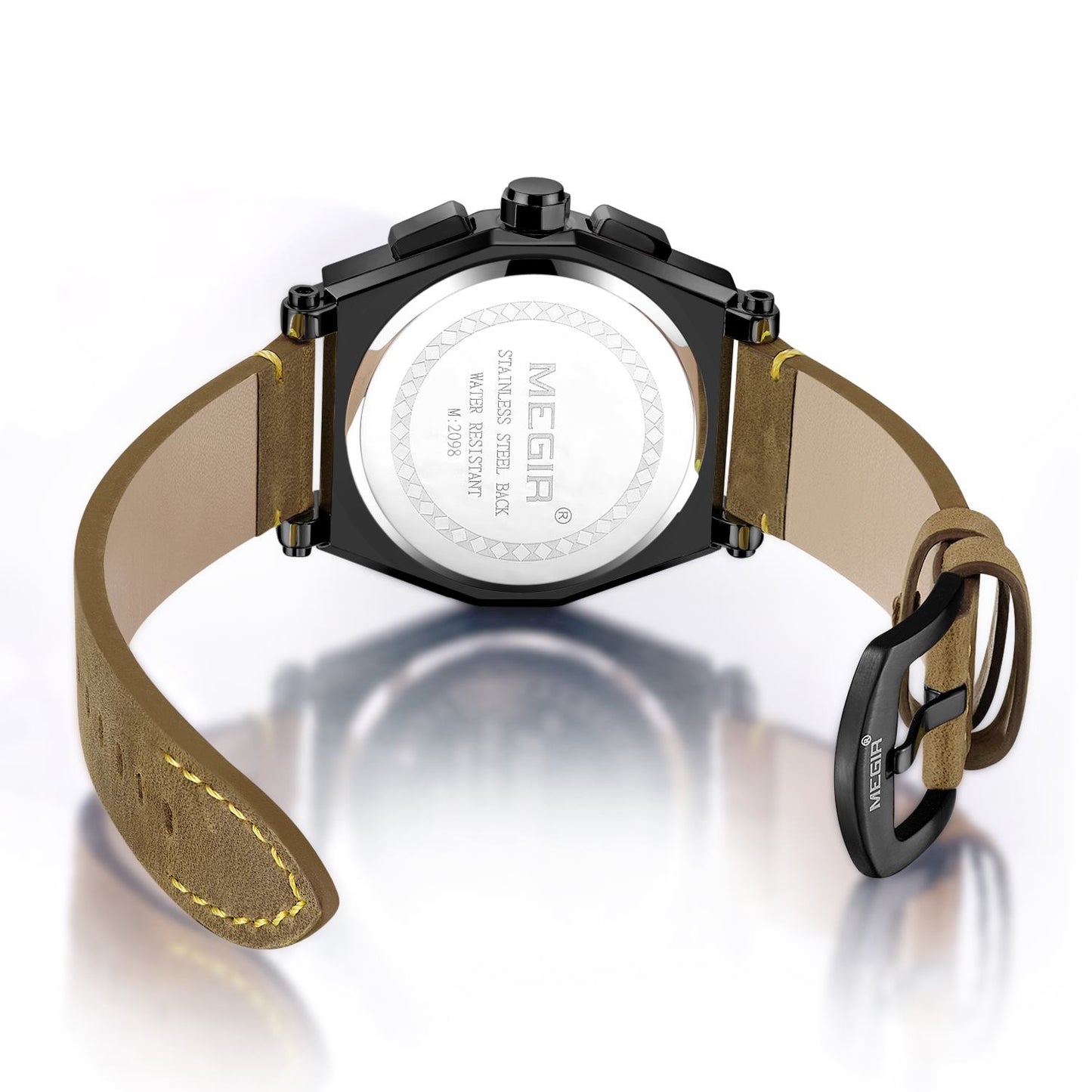 MEGIR Luxury Quartz Men Watch Multifunction Leather Strap Sport Chronograph Waterproof Man Wristwatch Clock Montre Homme 2098-12