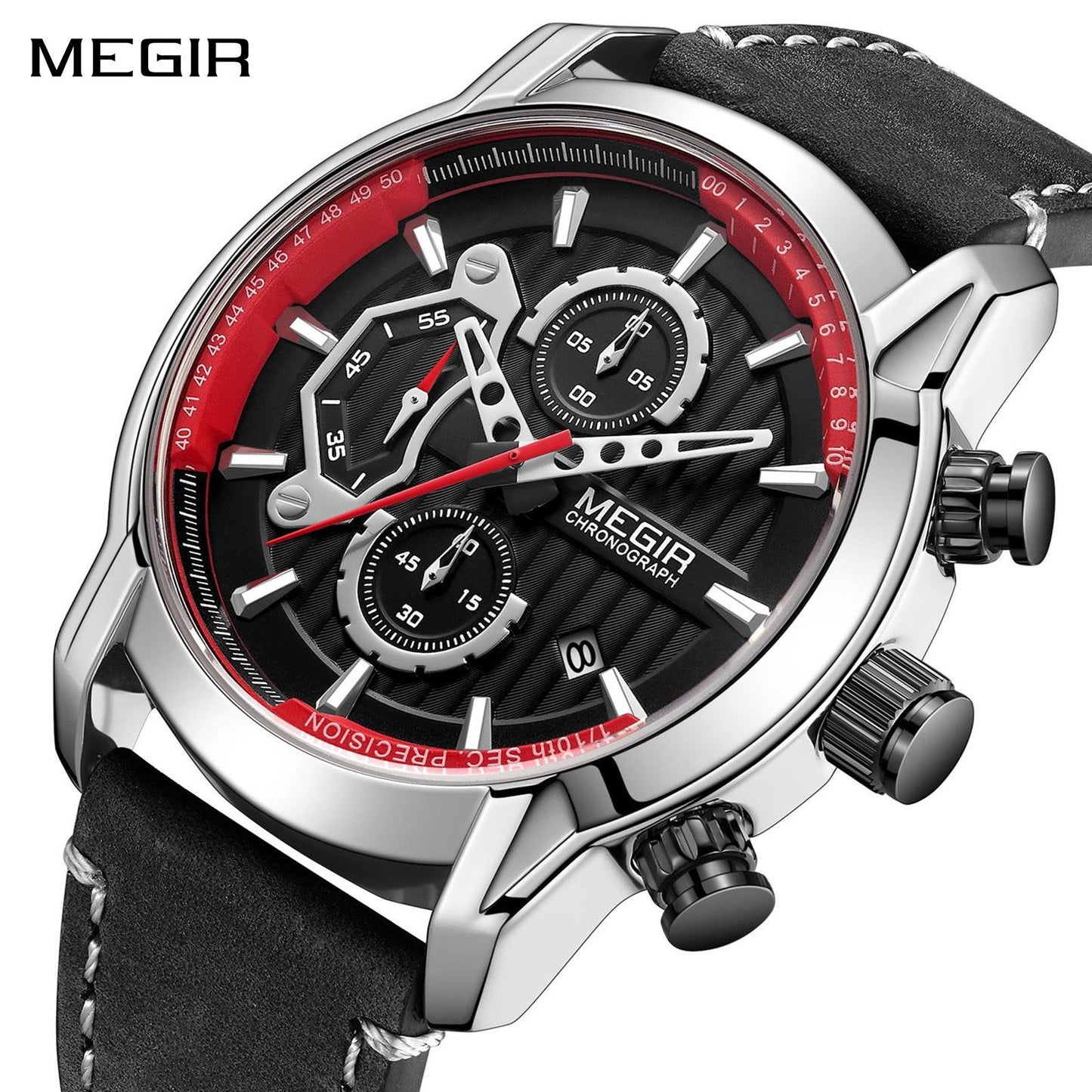 MEGIR Men's Watches Waterproof Luminous Sports Wristwatch Fashion Leather Strap Quartz Chronograph Clock Date Gift for Man 2104-0