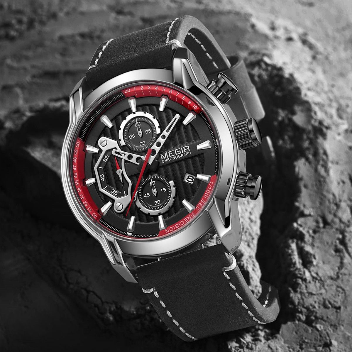 MEGIR Men's Watches Waterproof Luminous Sports Wristwatch Fashion Leather Strap Quartz Chronograph Clock Date Gift for Man 2104-2