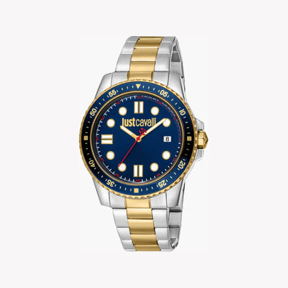 Just Cavalli Men's Two Tone Silver & Gold Watch, Blue Dial | Jc1g246m0275-0