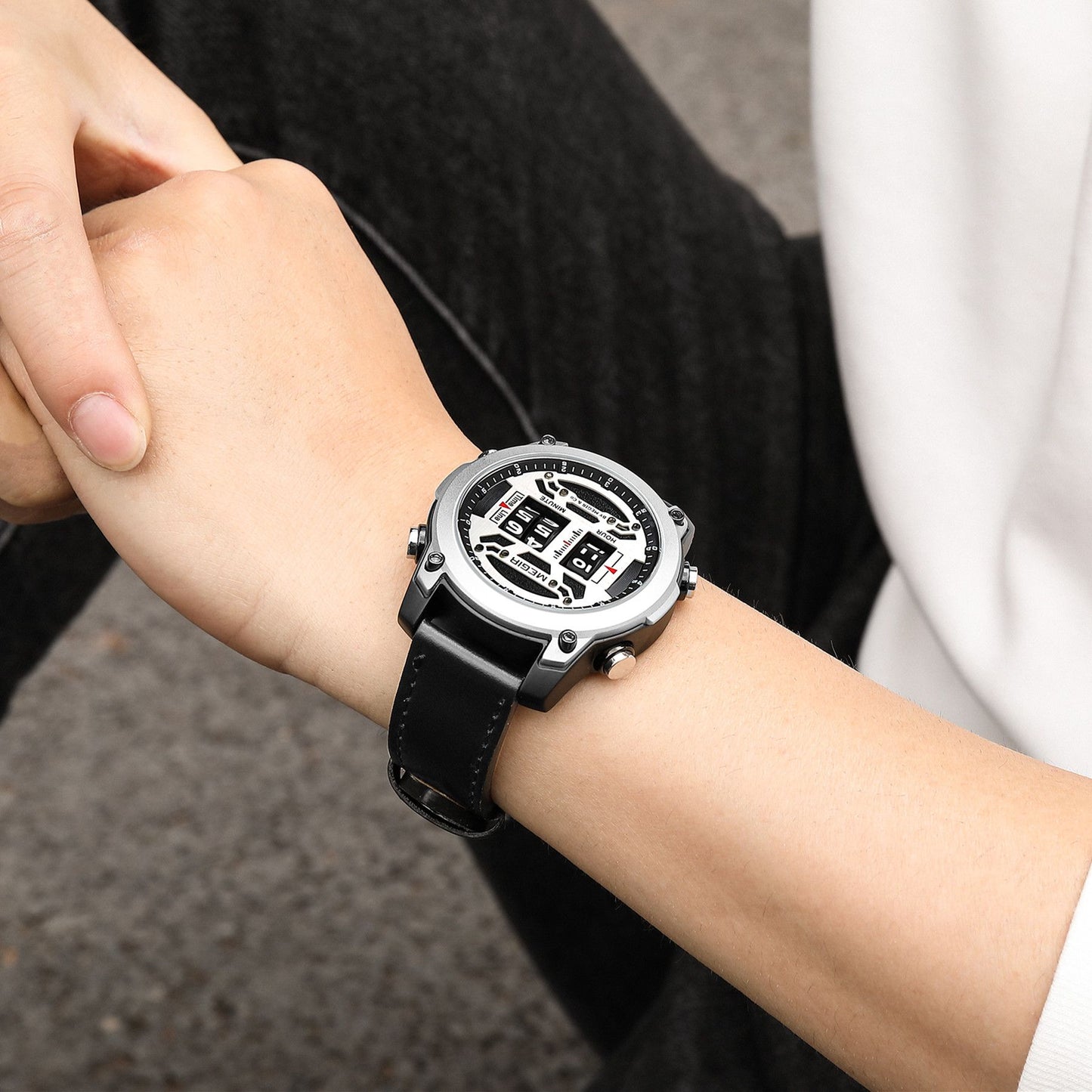 MEGIR Men's Watch Roller Business Casual Wristwatch Leather Fashion Sports Quartz Watch Chronograph Waterproof Male Clock 2142-4