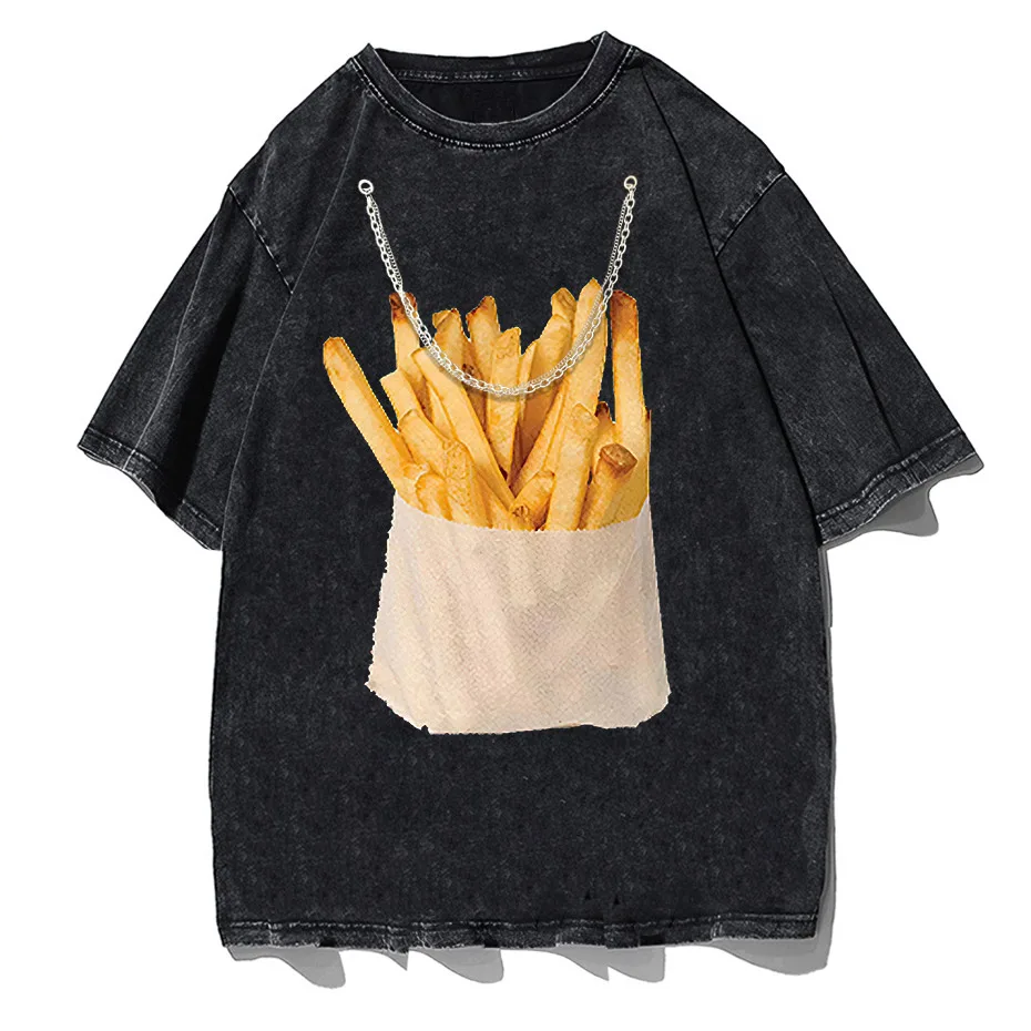 Retro Harajuku Y2K Streetwear Funny Double-Sided French Fries T-Shirt-1