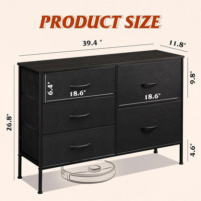 Charcoal Black Fabric Dresser With 5 Drawers For Bedroom Storage-2
