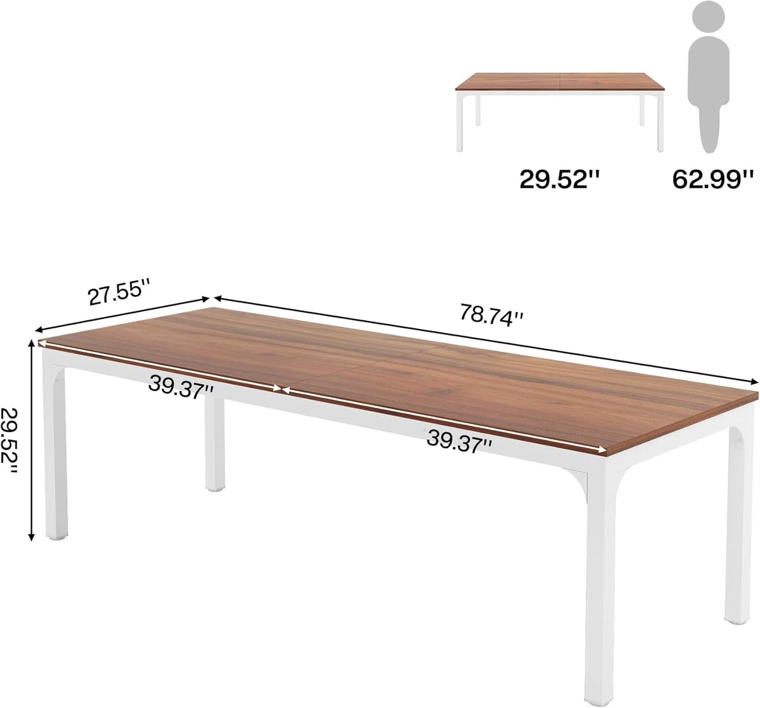 78.7 Inch Extra Long Computer Desk For Two Walnut White-1
