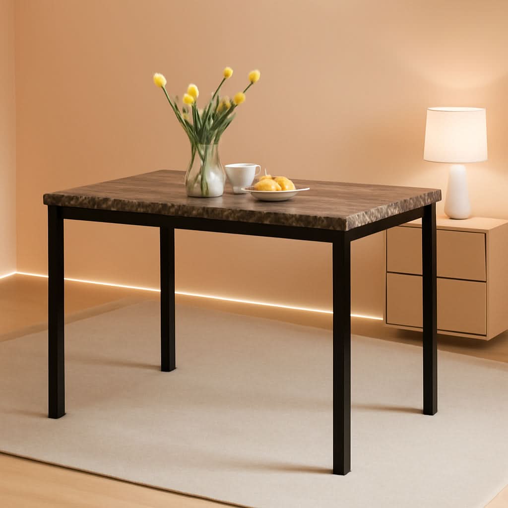 Black Metal Dining Table With Laminated Faux Marble Top-0