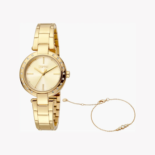 Esprit Women's Gold Stainless Steel Watch, Champagne Dial | Es1l046m0085-0