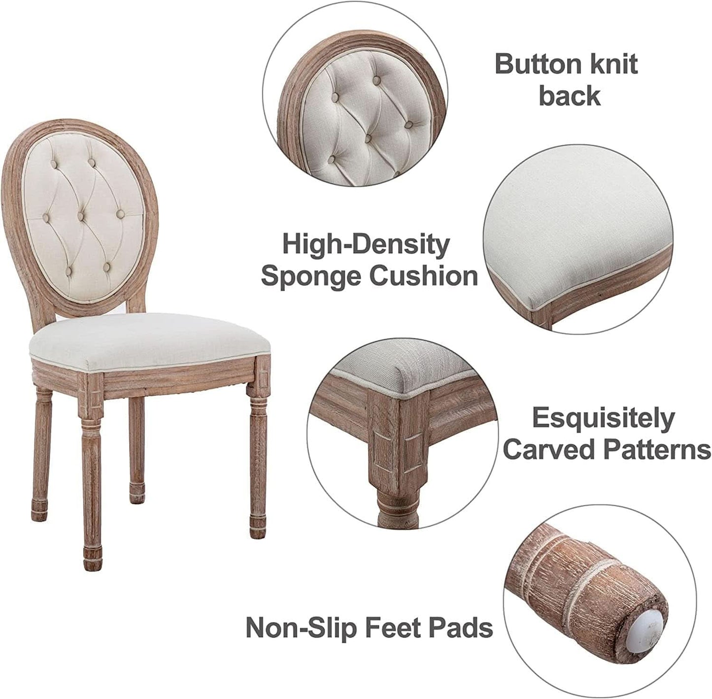 French Country Dining Chairs Oak Finish Button Back-3
