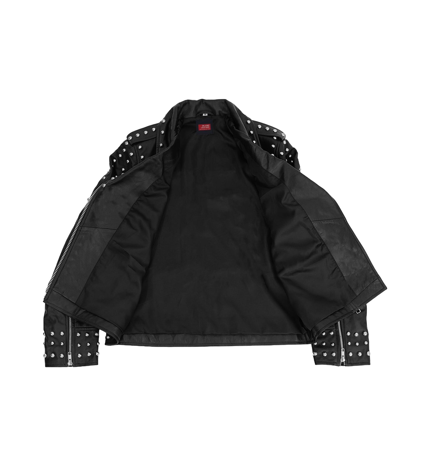 Afaaf Women’s Black Lambskin Leather Jacket Studded Biker Style-4