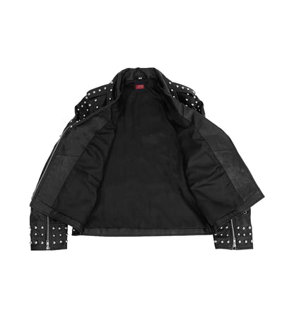 Afaaf Women’s Black Lambskin Leather Jacket Studded Biker Style-4