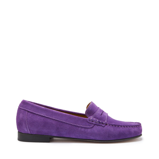 Women's Penny Loafers Leather Sole, purple suede-0
