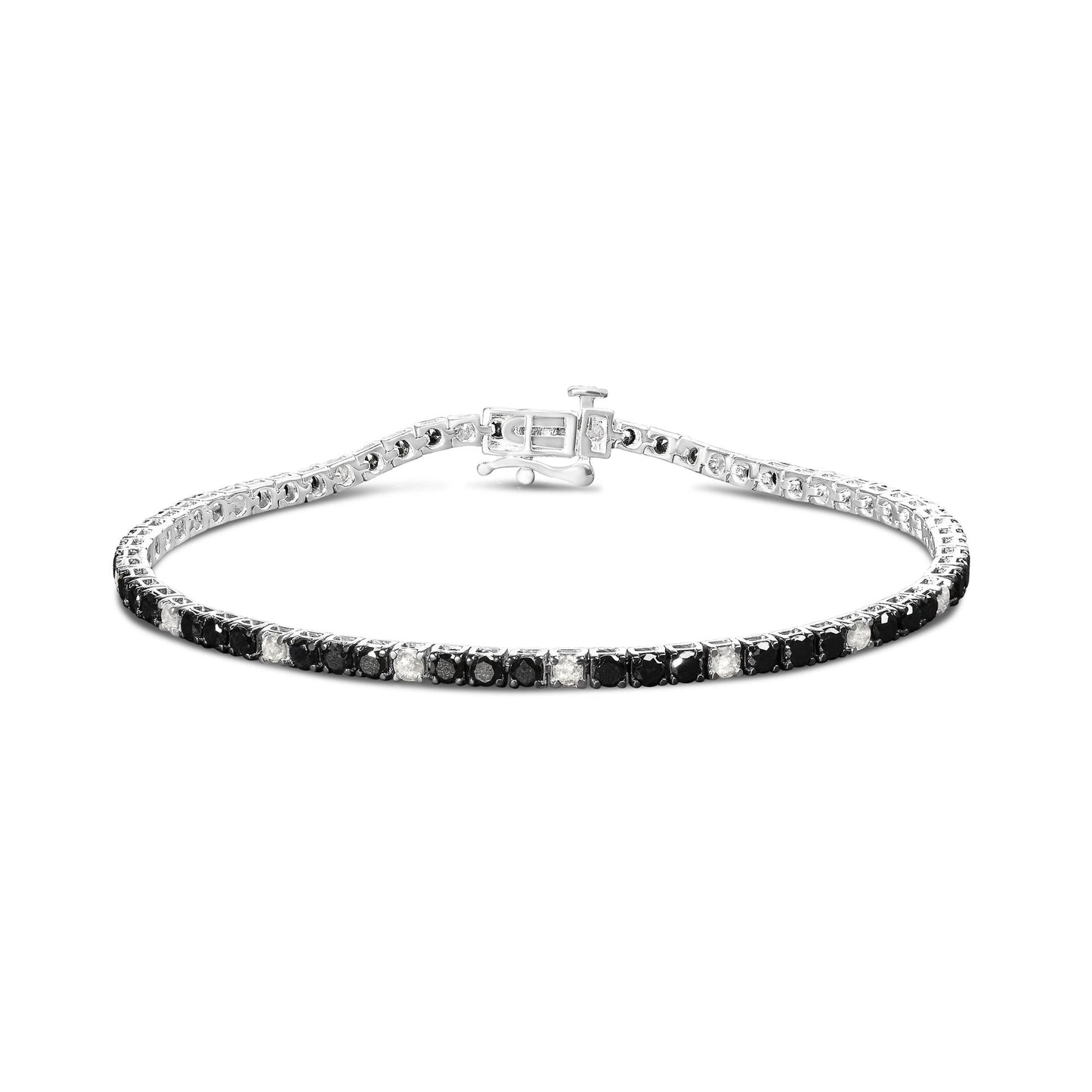 .925 Sterling Silver Black and White Diamond Tennis Bracelet (I-J Color, I2-I3 Clarity) - 7.25" Inches-6