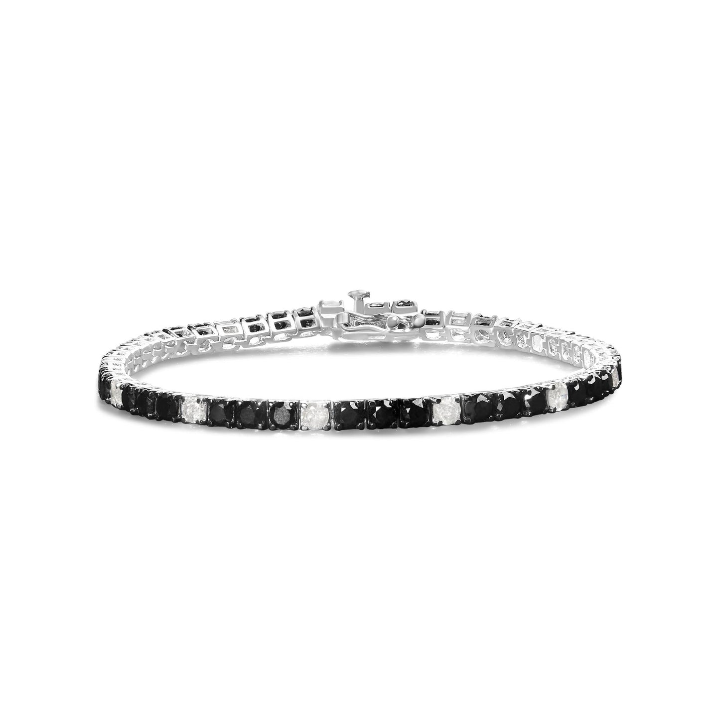 .925 Sterling Silver Black and White Diamond Tennis Bracelet (I-J Color, I2-I3 Clarity) - 7.25" Inches-2