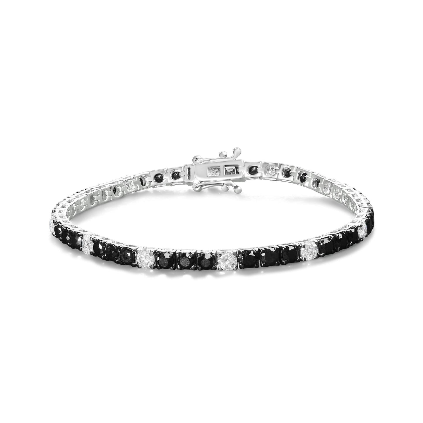 .925 Sterling Silver Black and White Diamond Tennis Bracelet (I-J Color, I2-I3 Clarity) - 7.25" Inches-1