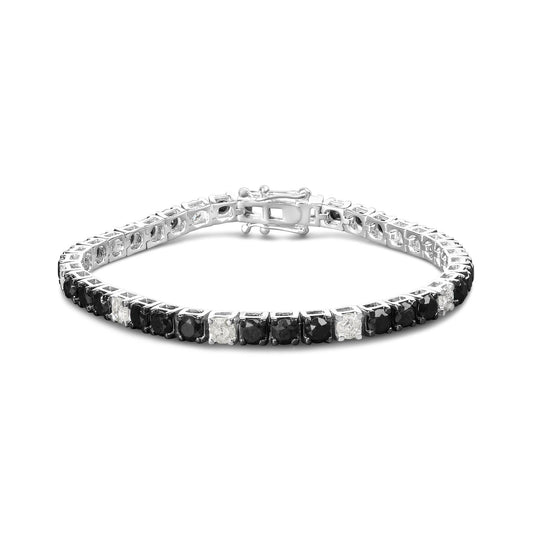 .925 Sterling Silver Black and White Diamond Tennis Bracelet (I-J Color, I2-I3 Clarity) - 7.25" Inches-0