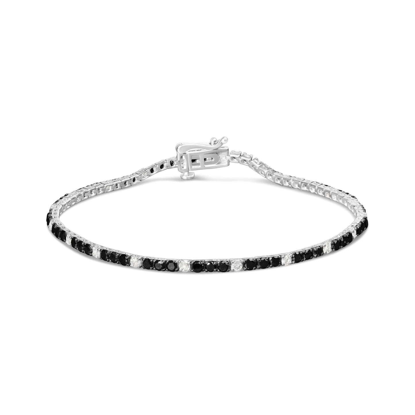 .925 Sterling Silver Black and White Diamond Tennis Bracelet (I-J Color, I2-I3 Clarity) - 7.25" Inches-5