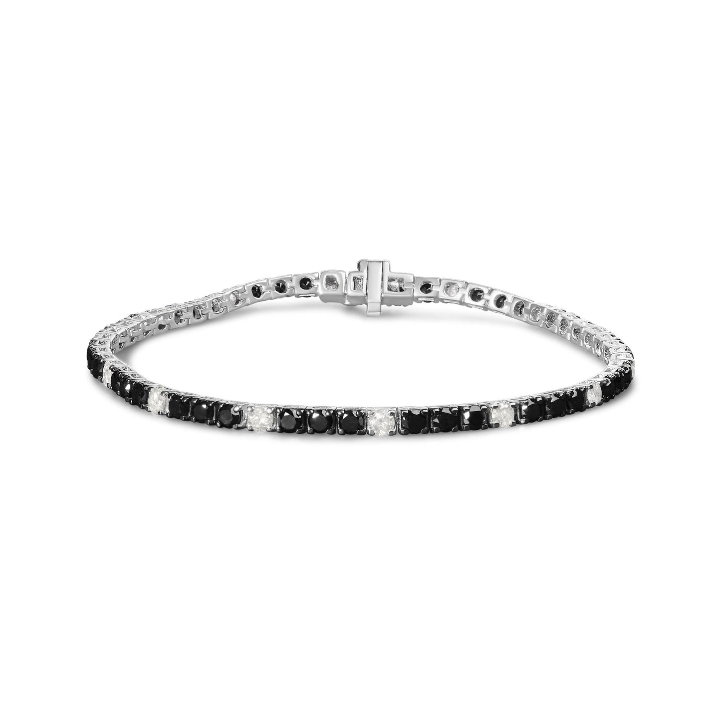 .925 Sterling Silver Black and White Diamond Tennis Bracelet (I-J Color, I2-I3 Clarity) - 7.25" Inches-4
