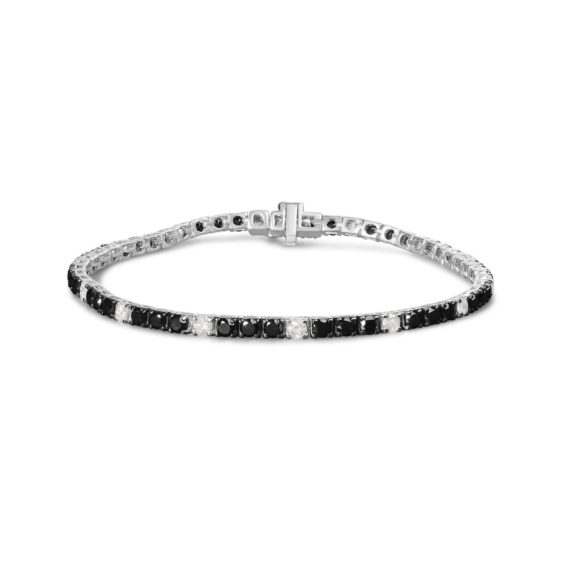 .925 Sterling Silver Black and White Diamond Tennis Bracelet (I-J Color, I2-I3 Clarity) - 7.25" Inches-4