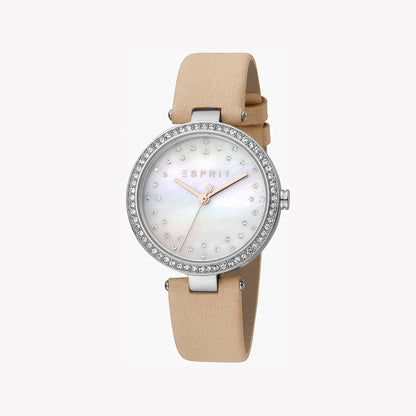 Esprit Women's Beige Leather Watch, White Mother Of Pearls | ES1L199L1015-0