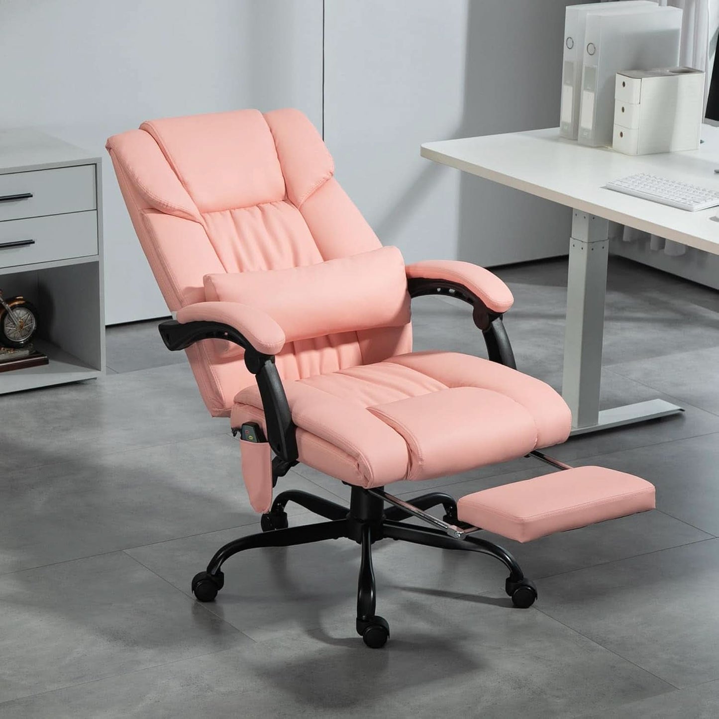 Pink Massage Office Chair With 6 Vibration Points Footrest-1
