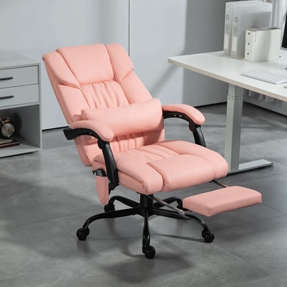 Pink Massage Office Chair With 6 Vibration Points Footrest-1