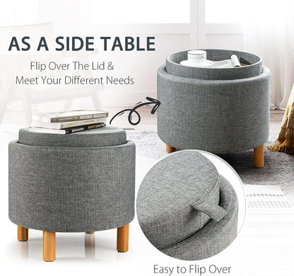 Grey Premium Microfiber Storage Ottoman Large Tray-4