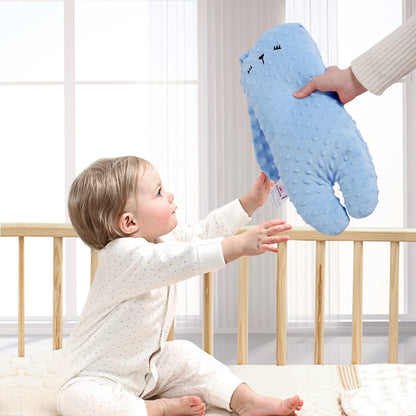 Sunveno newborn bunny pillow with soft minky texture, designed as a crib and toddler bed sleep support accessory.