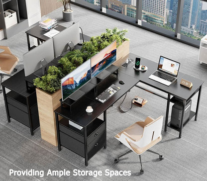 Fifty Nine Inch L Shaped Desk With Black Storage Drawers Unit-4