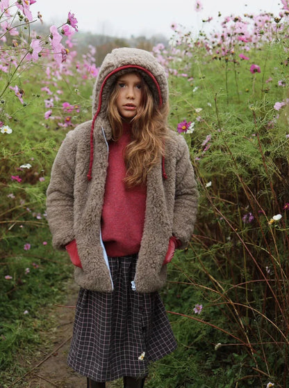 Baby/Kid Jacket in Teddy Wool - Melange Brown-1