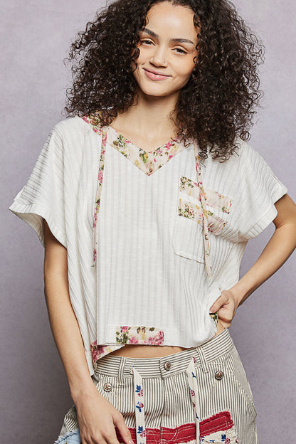 POL Short Sleeve Hooded Top with Back-Open Detail-0
