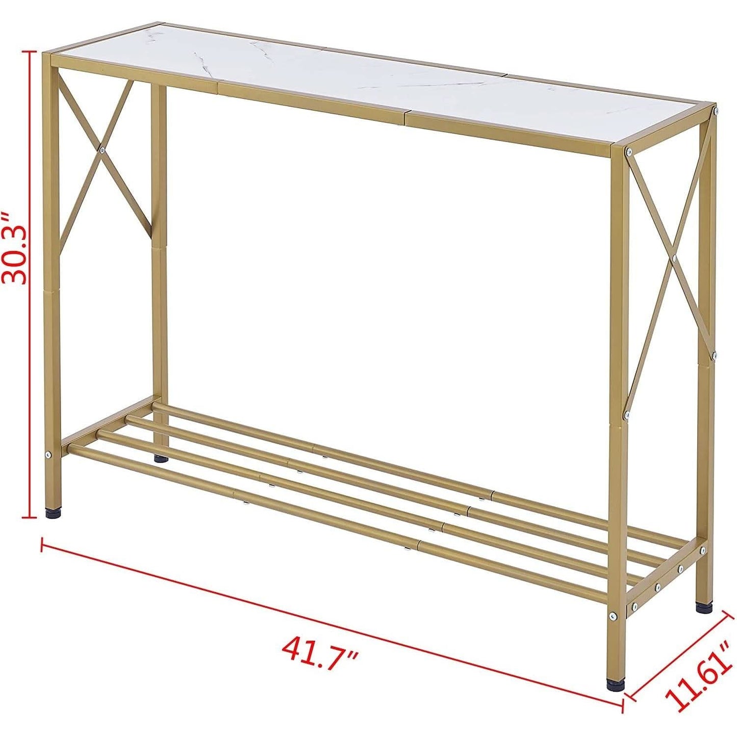 Gold And White Narrow Console Table With Shelves 41 Inch Long-2