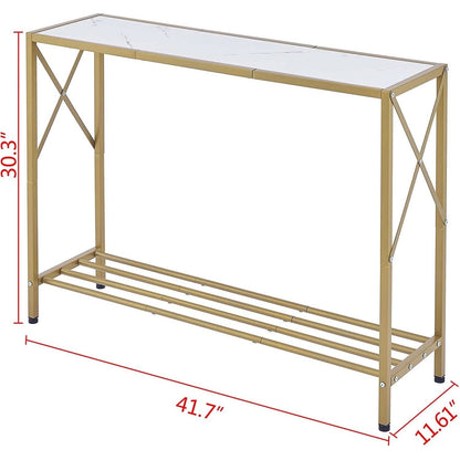 Gold And White Narrow Console Table With Shelves 41 Inch Long-2