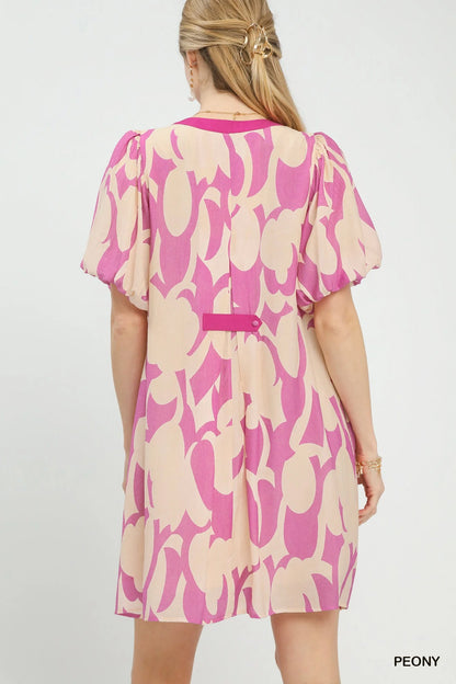 Umgee Abstract Print Puff Sleeve Shift Dress-3