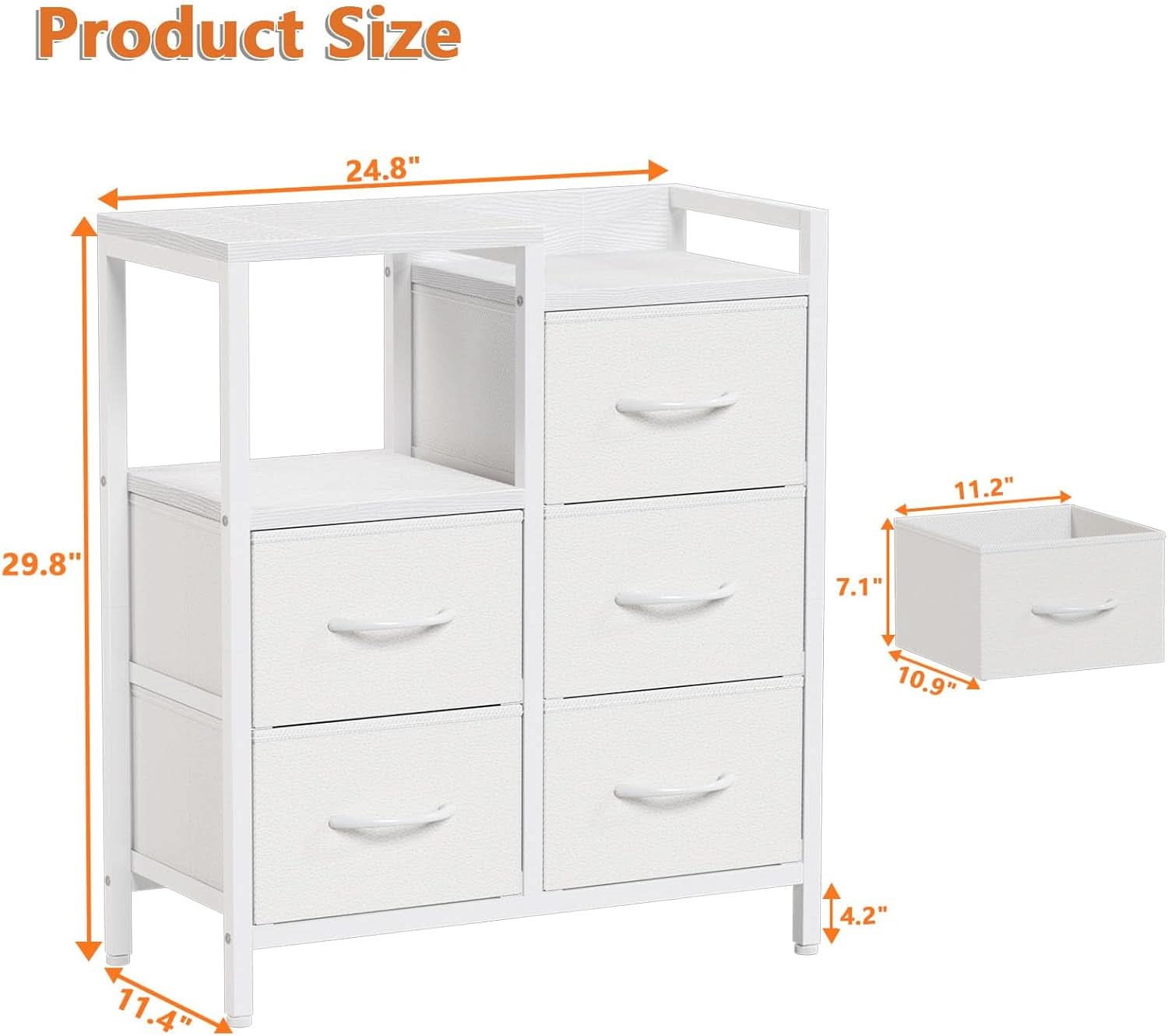 White 5 Drawer Dresser With Metal Frame Bedroom Storage-2