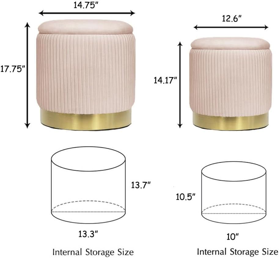 Bubblegum Pink Velvet Circular Ottoman With Storage-2