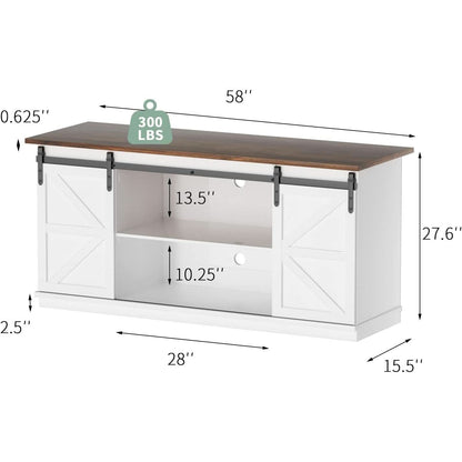 White TV Stand With Sliding Barn Doors For Living Room-1