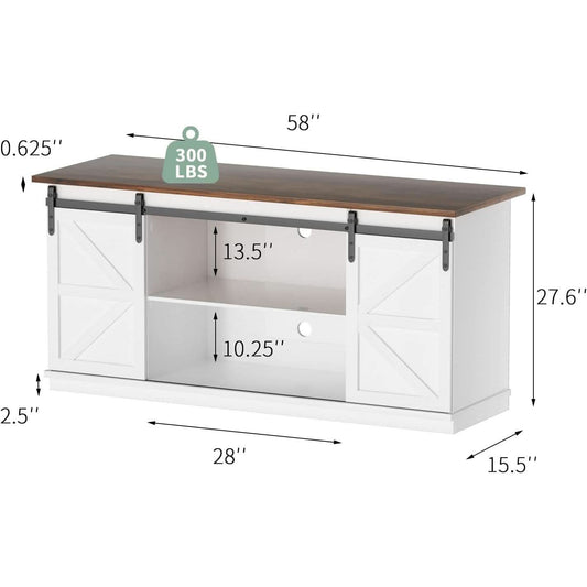 White TV Stand With Sliding Barn Doors For Living Room-1