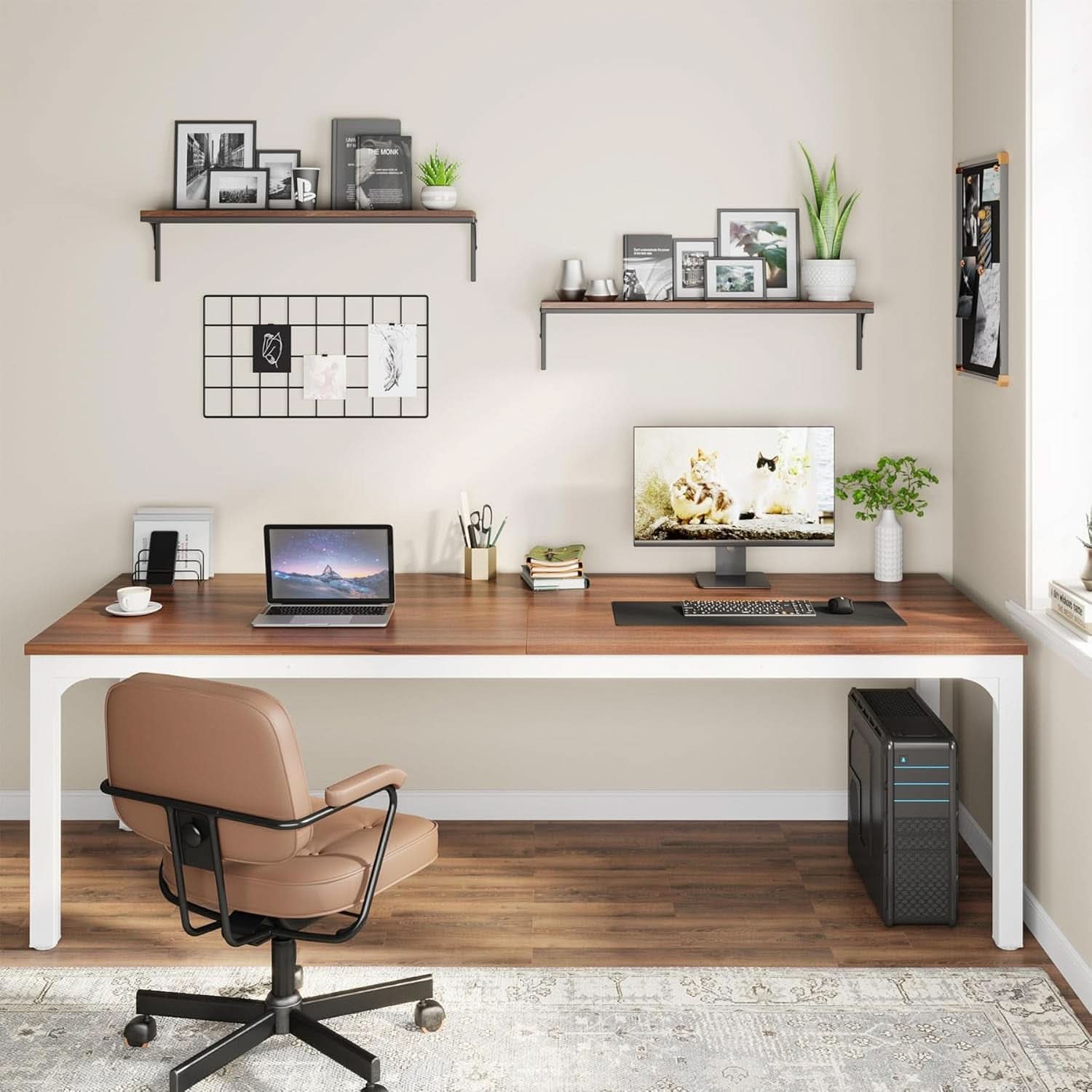 78.7 Inch Extra Long Computer Desk For Two Walnut White-3