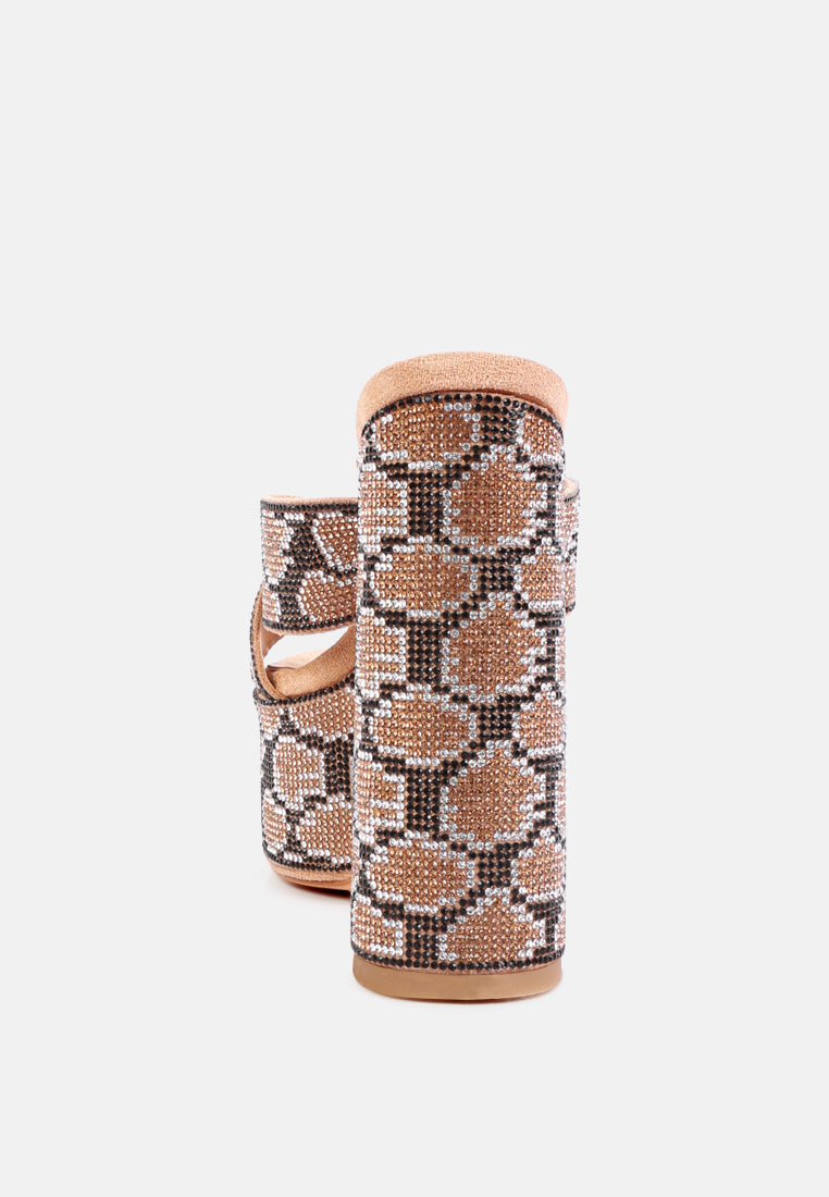 Sinful High Platform Patterned Diamante Slides-2