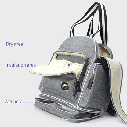 SUNVENO expanding diaper backpack with 13 pockets, spacious and organized diaper bag for parents with baby essentials.