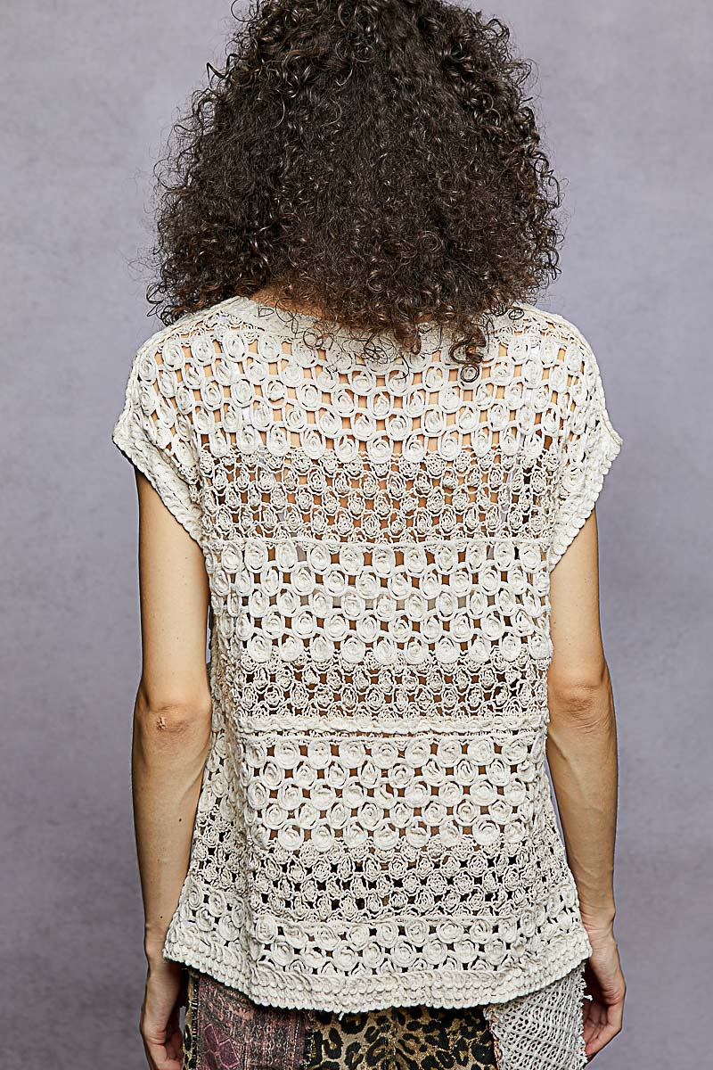 POL Openwork Round Neck Crochet Top-3